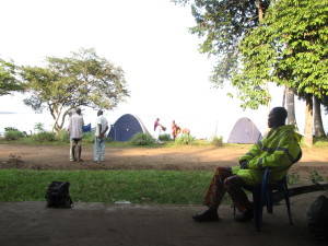 Camping on the banks of the Congo